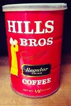 Hills Bros Hald Pound 1960s Coffee Tin with original plastic lid Solder Seam image 3