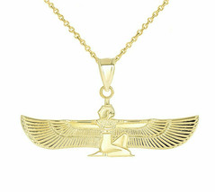 14K Solid Gold Egyptian ISIS Goddess of Life and Magic Winged Pendant Necklace - £198.64 GBP+