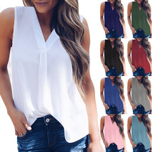  Plus Size Womens Summer Chiffon Sleeveless OL T Shirt Blouse Ladies Ves... - $17.09