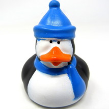 Penguin Rubber Duck 2&quot; Blue Santa Hat Ducky Stocking Stuffer Squirter To... - £6.68 GBP
