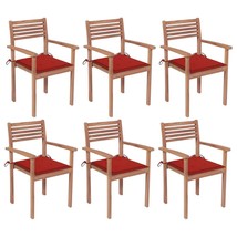  Stackable Patio Chairs with Cushions 6 pcs Solid Teak Wood - $12,493.53 MXN