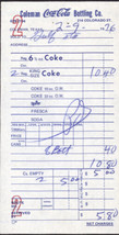 Vintage 1970&#39;s Coca Cola Route Receipt from the Coleman Plant. - £3.19 GBP