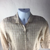 Faconnable Mens Button Front Shirt Beige Checks Round Hem Long Sleeves Linen S - £18.95 GBP