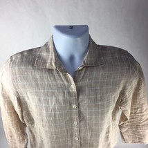 Faconnable Mens Button Front Shirt Beige Checks Round Hem Long Sleeves L... - $23.99