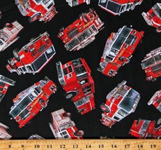 Cotton Fire Trucks Fire Engines Firefighters Black Fabric Print by Yard D694.62 - £11.15 GBP