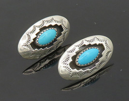 NAVAJO 925 Silver - Vintage Turquoise Etched Pattern Drop Earrings - EG10451 - £72.28 GBP