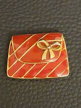 Rare Unique Vintage Gold Toned and Red Enamel Purse Pendant Opens - $9.90