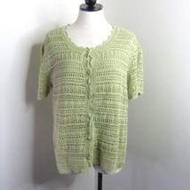 Croft &amp; Barrow Womens L Green Button-Front Layered Crochet Short Sleeve Knit Top - £4.79 GBP