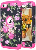 For Ipod Touch 5Th 6Th 7Th Gen - Hard Hybrid Armor Impact Case Pink Black Flower - £14.91 GBP