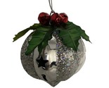 Silver Red and Green Metal Poinsettia Bell Christmas Ornament with Silve... - $7.57