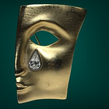 Estate Find half face mask with tear drop Brushed Gold Tone brooch - £39.96 GBP