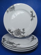 Royal Worcester Black Peony Set Of 4 Gray And White 10 5/8&quot;  Plates Dinner Used - £46.28 GBP