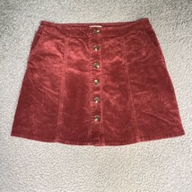Maurices Skirt Women 10 Burgundy Velvet Corduroy Button Front Stretch Mi... - £14.48 GBP