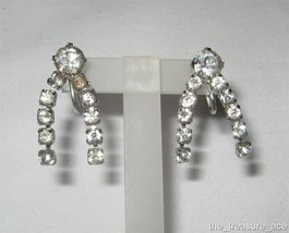 Vintage Rhinestone Screw Back Dangle Earrings Foil Back Prong Set Crystal Clear - £5.17 GBP