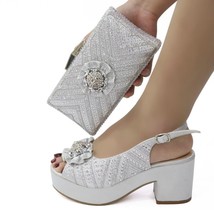 Silver Nigerian Fashion Design Women&#39;s Shoes And Bags With Full Diamond Shiny Di - £98.25 GBP