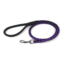 Round Braided Leather Leash W1/4&quot; - L48&quot;, Black &amp; Purple - £32.73 GBP