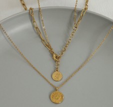 18K Gold Sun Medallion Charm Twin Set Necklaces - stackable, gift for her - £55.96 GBP