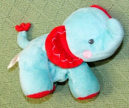 Fisher Price Baby Elephant Plush Rattle Crinkle Toy Little Nuzzler Blue Red 8" - £8.45 GBP