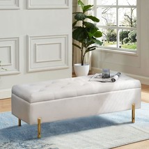 Modern Velvet Upholstered Rectangular Tufted Footstool Bench, Large Storage - £138.43 GBP