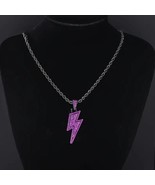 Iced CZ Purple Lightning Bolt Pendant Black Gunmetal Plated Silver Rope ... - $320.24 MXN