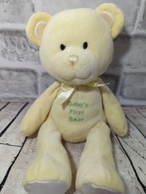 Small Wonders Baby&#39;s First Bear yellow teddy rattle green stitching satin feet - £32.75 GBP