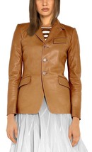 Genuine Classic Button Party  Blazer Real Lambskin Leather Beige Stylish Women - £95.21 GBP