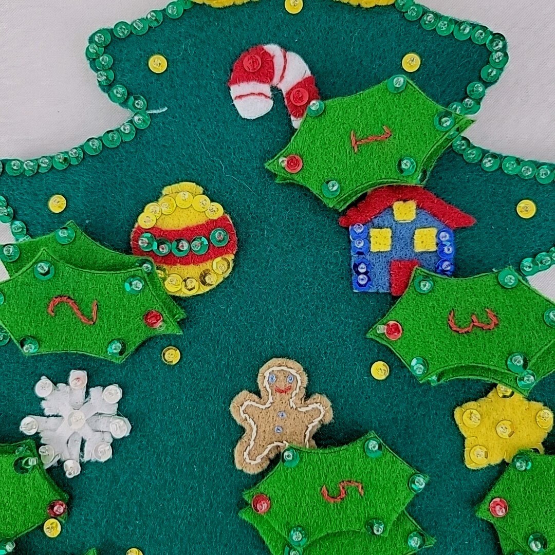 Vtg Jeweled Advent Calendar Felt Sequined Embroidered XMAS Tree Handmade Santa Item image 11