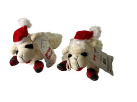 2 Multipet Lamb Chop Squeaky Plush Dog Toys Christmas Red Hat Plaid Paws 6&quot; NWT - £14.09 GBP