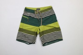 Patagonia Mens 30 Spell Out Box Logo Striped Wavefarer Board Shorts Trunks Green - £38.62 GBP