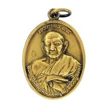 Phra Lp Hong Famous Monk Talisman Thai Amulet Magic Vintage Brass Gold Pendant - £12.01 GBP