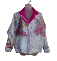 Vintage 80&#39;s Hanarum Satin Bomber Jacket Reversible Hot Pink/Floral One Size - £19.43 GBP