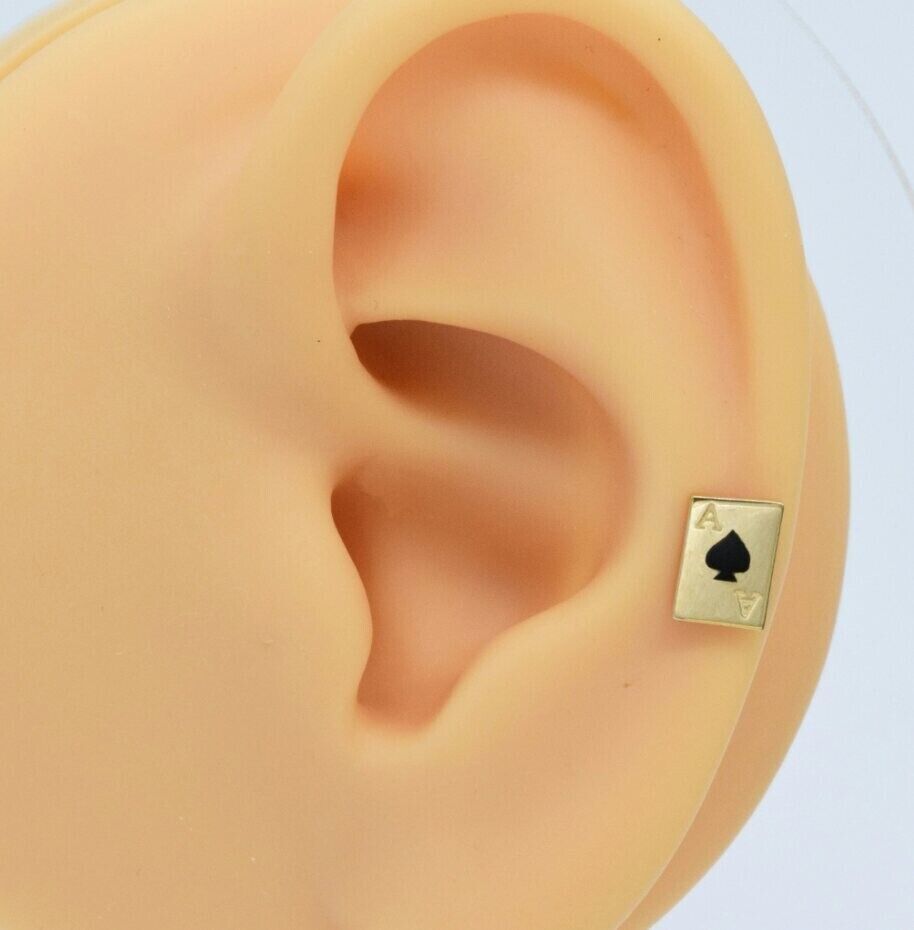 14K Solid Gold Ace Of Spade Nose/Ear Piercings For Men/Women Birthday Gi... - $241.90