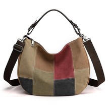  Canvas Bag Simple Retro Stitching Color Large Bag Fashion Women&#39;s Bag Korean Ha - £143.26 GBP