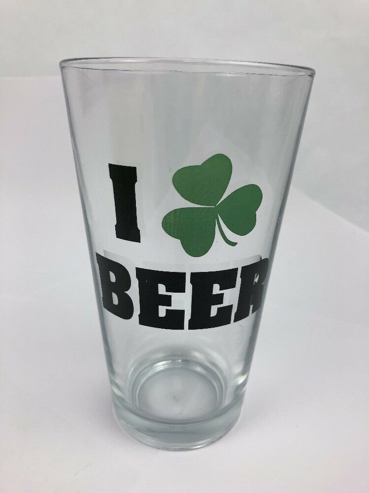 Primary image for Pint Beer Glass Shamrock Clover Irish Green White St. Patrick's must see- Rare