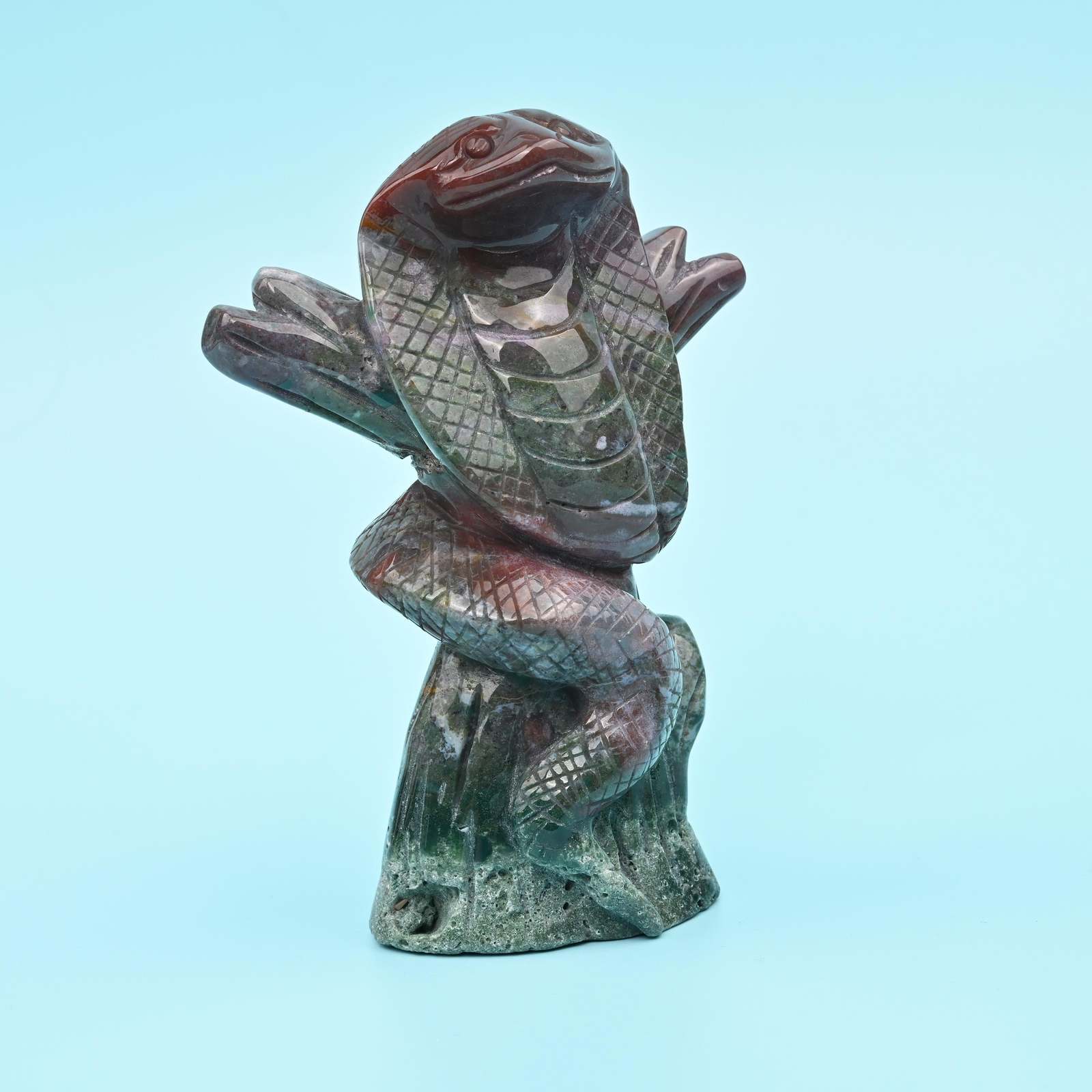 5.7" Natural Large Size Indian Agate Cobra Gemstone Snake Carving 1.6 lb - £93.40 GBP