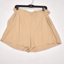 Lush High Rise Paper Bag Waist Shorts Tan Linen Rayon Blend Pull On Size... - $30.16