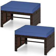 Multipurpose Outdoor 2 Pieces Patio PE Rattan Ottomans Footstool-Navy - ... - $2,625.70 MXN
