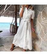Hollow Embroidery Elegant Semi-turtleneck Short Sleeves Spring Summer Dress - €73,58 EUR