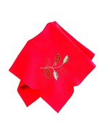 12 Christmas Holiday Dinner Napkins Red Satin Embroidered Holly Berries ... - $29.30