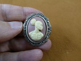 CA10-239 RARE African American LADY white + mauve CAMEO oval brass Pin Pendant - £20.95 GBP