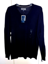 Club Room Mens Navy Ls V-NECK Pullover SWEATER-L-NWT-$75 ORIG.-MERINO Wool Blend - £27.32 GBP