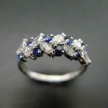 Vintage Simulated Sapphire 14K White Gold Plated Silver Engagement Wedding Ring - £41.71 GBP