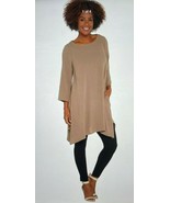 Linea by Louis Dell&#39;Olio Petite 1X Pebble Crepe Boatneck Tunic Dark Khaki - $177.06 MXN