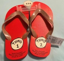 NWT Universal Studios Dr Seuss Thing 1 &amp; 2 Flip Flops Red Junior S 5-6 Shoes Sun - £10.96 GBP