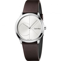 Calvin Klein K3M221G6 Minimal Brown Leather Strap Silver Dial Ladies Watch - £139.04 GBP
