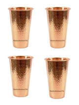 Handmade Copper Water Glass Beautiful Hammered Drinking Tumbler 400ML Set Of 4 - £31.19 GBP