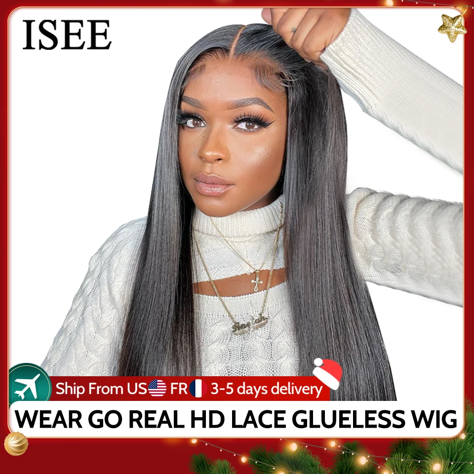 ISEE Hair Glueless Wig Human Hair Ready To Wear Straight Glueless Prepluck - £108.14 GBP+