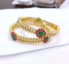 Bollywood Style Indian Gold Plated Bangle Bracelet Bridal Pearl Kada Jewelry Set - £14.95 GBP