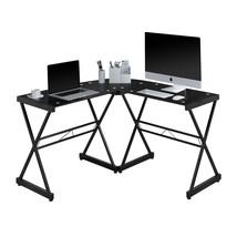 Black L-Shaped Glass Computer Desk  - £212.46 GBP