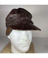 Vintage Leather Hat 1940s Cap with Flaps WWII Maybe Small 6 5/8 - $100.04